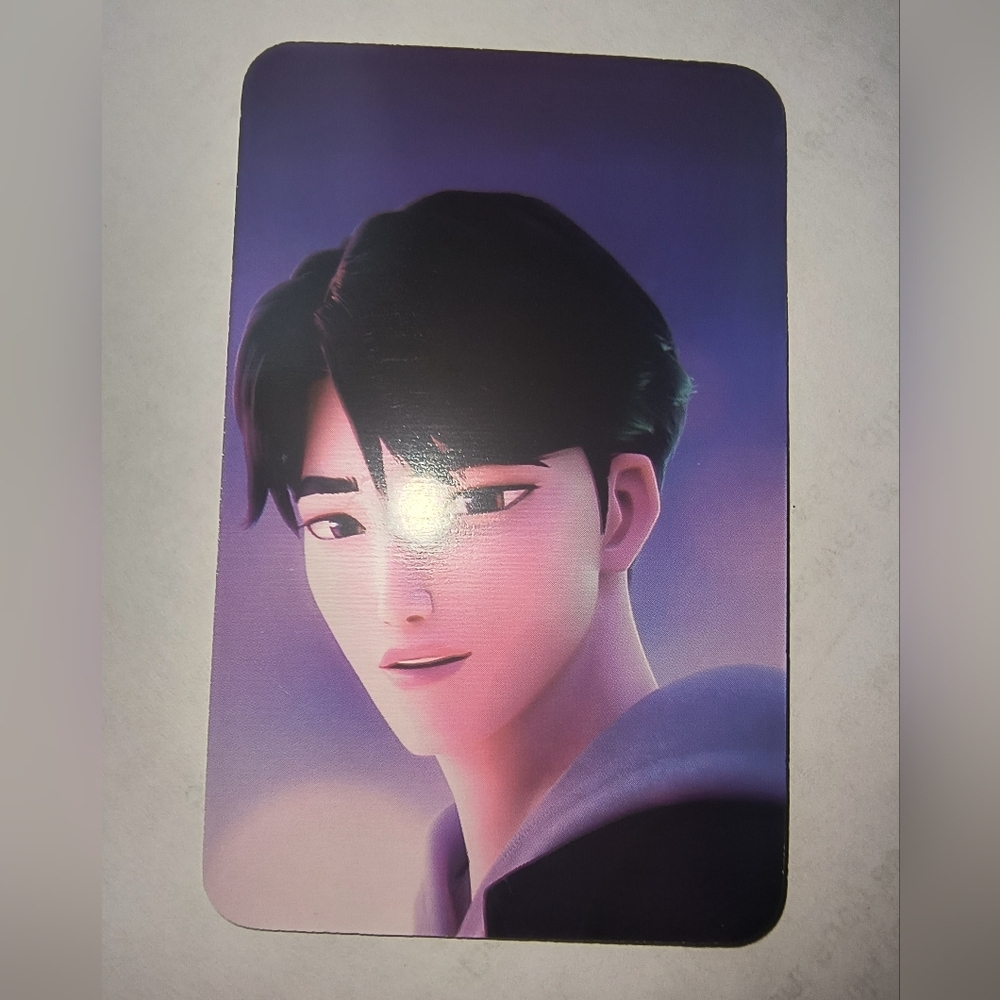 Purple Gradient K-Pop Style Photocard with Male Illustration Demon Hunters Jinu